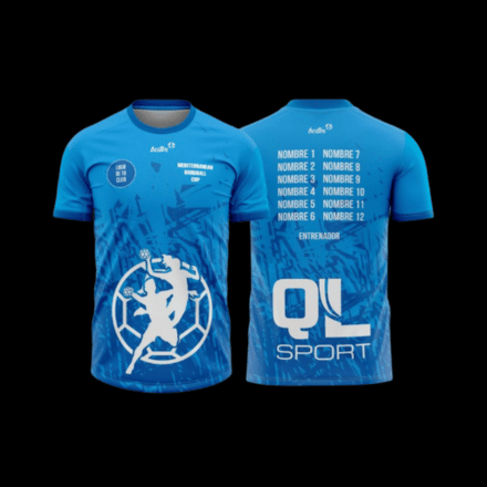 camiseta personalizable azul mediterranean handball cup