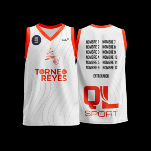 camiseta personalizable blanca y naranja torneo de reyes