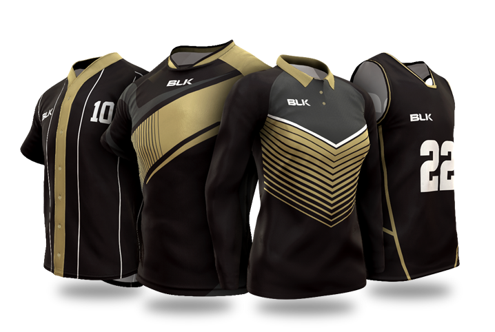 Equipaciones negras y doradas deportivas