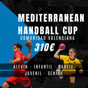 Portada torneo mediterranean handball cup imagen de dos jugadores de balonmano
