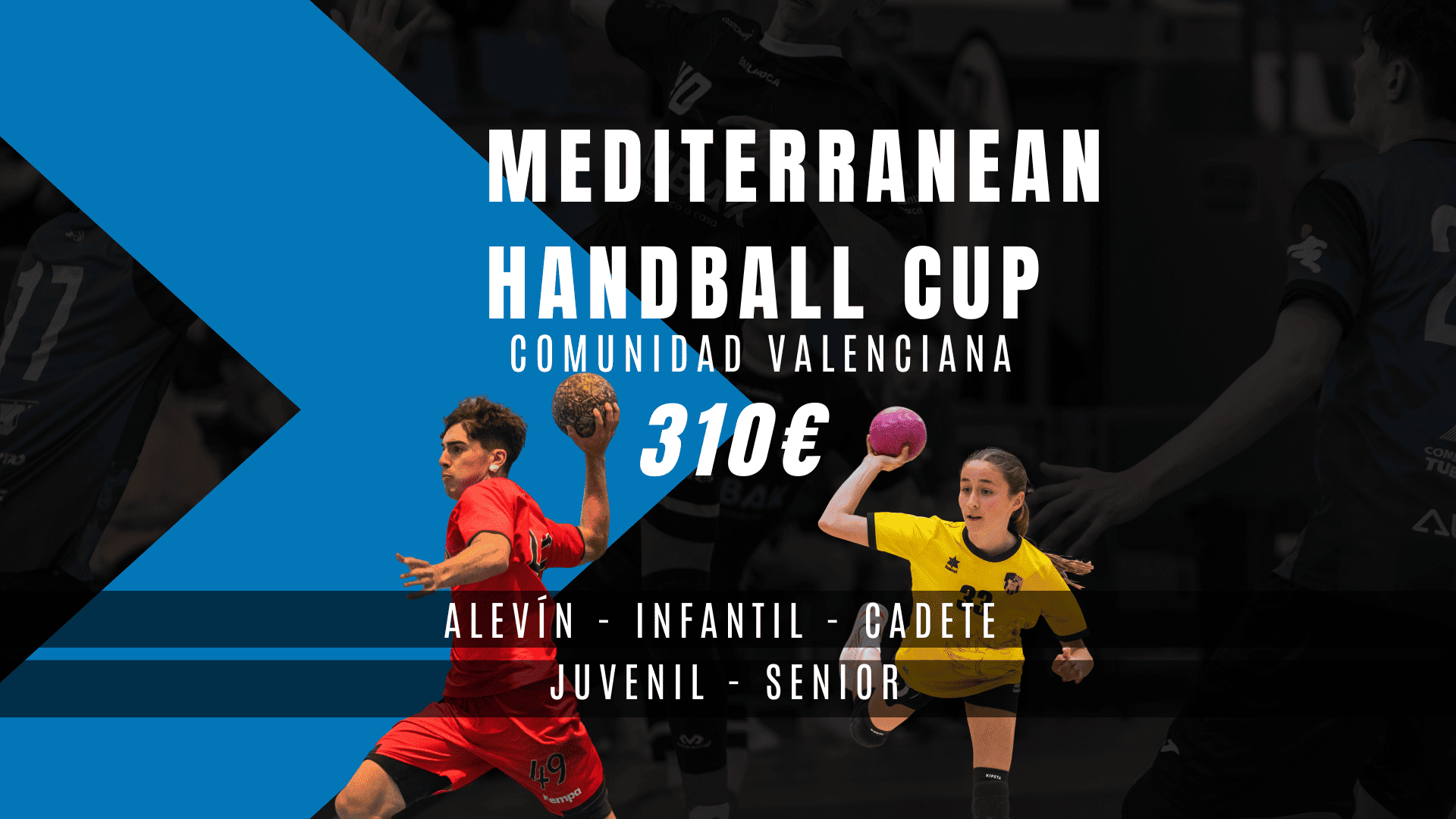 Portada torneo mediterranean handball cup imagen de dos jugadores de balonmano