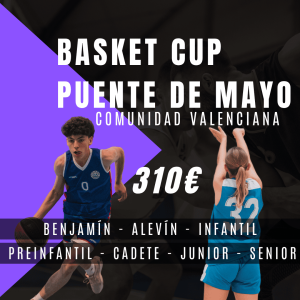 Portada torneo basket cup puente de mayo imagen de dos jugadores de baloncesto