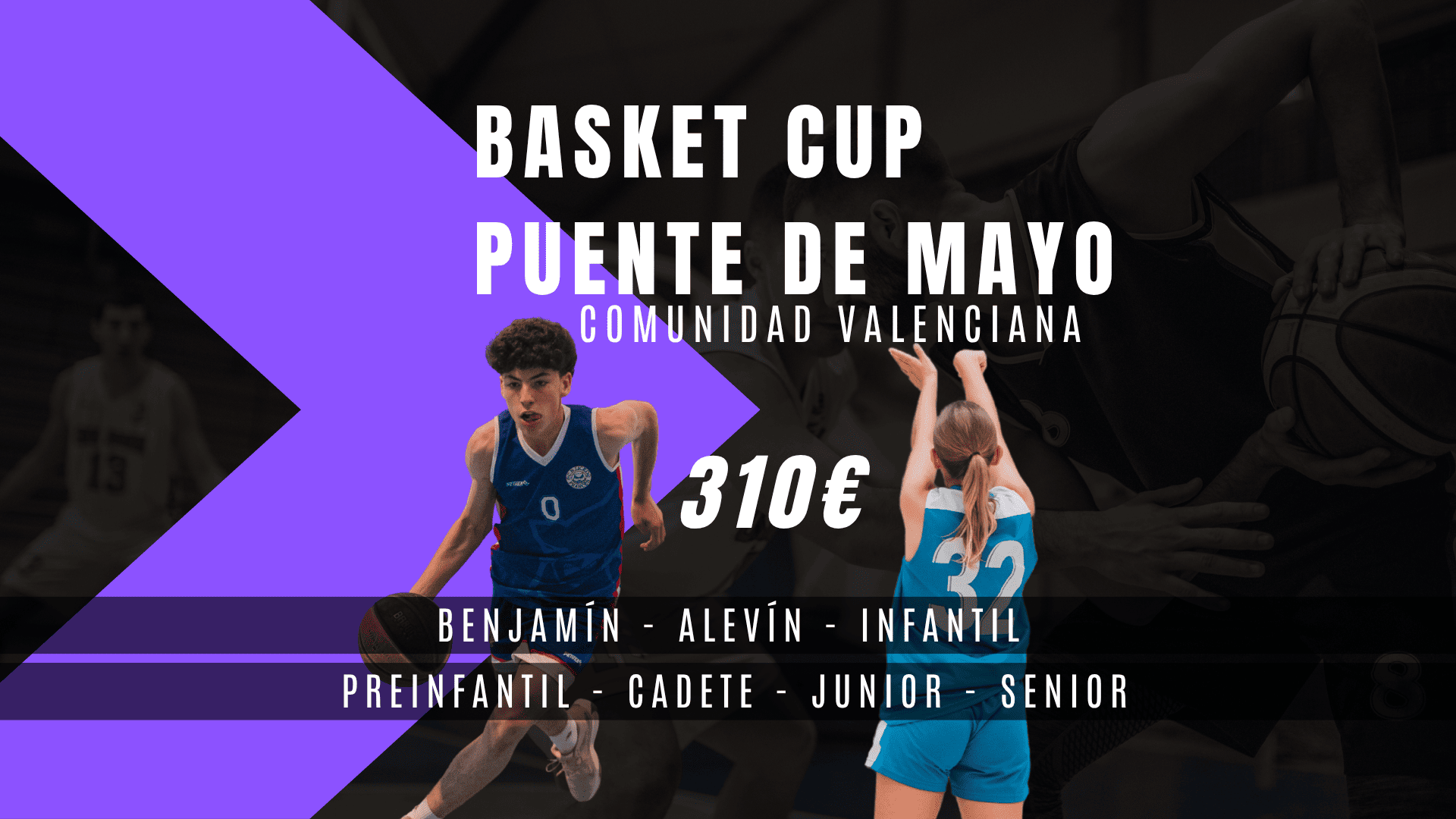 Portada torneo basket cup puente de mayo imagen de dos jugadores de baloncesto