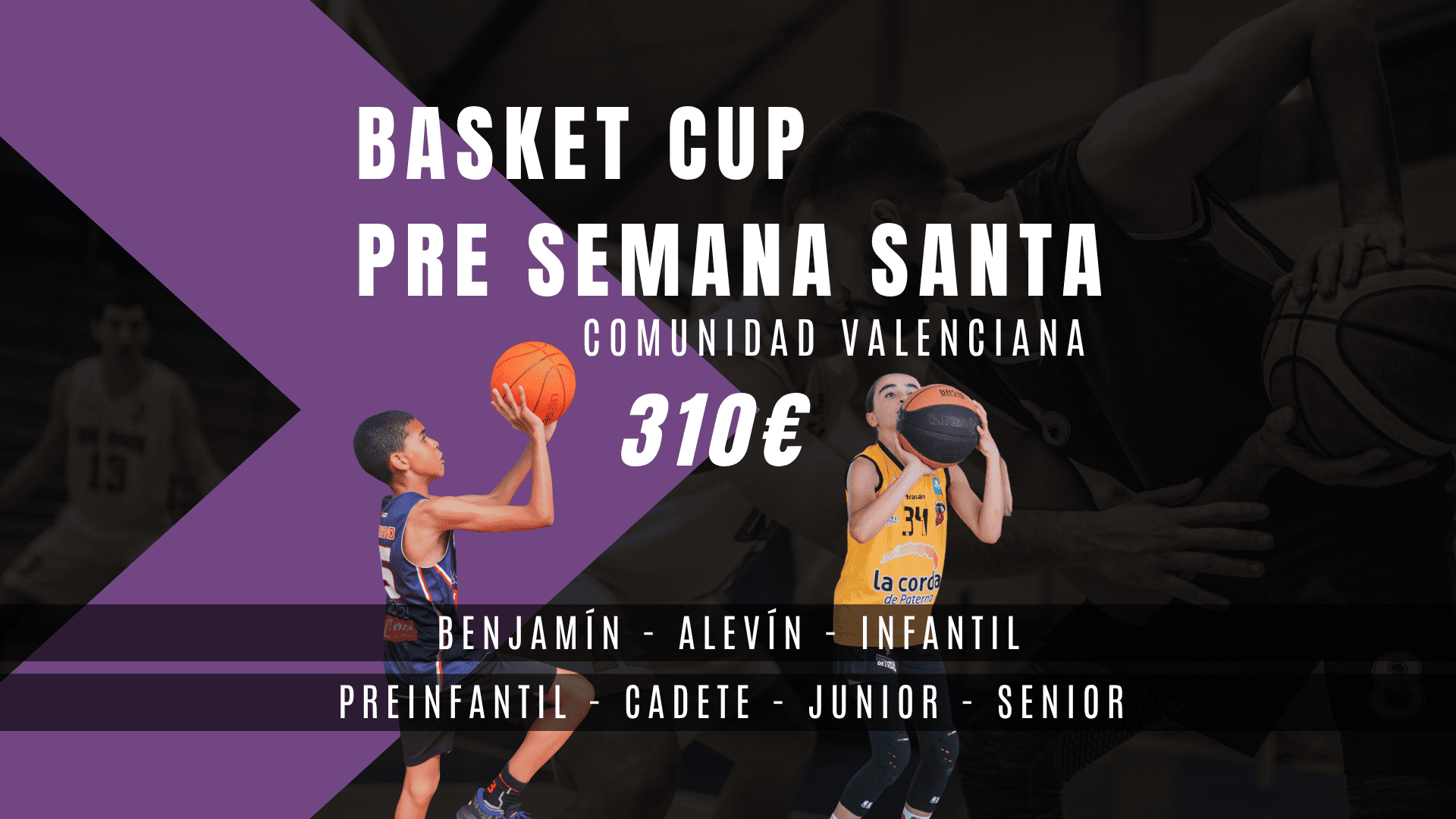 Portada torneo basket cup semana santa imagen de dos jugadores de baloncesto
