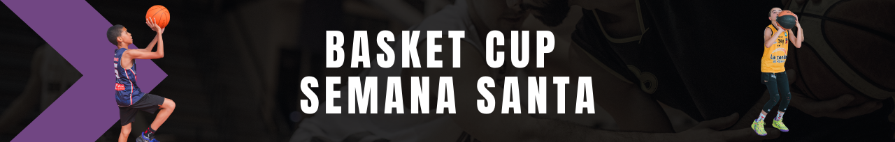 banner basket cup semana santa con dos jugadores de baloncesto