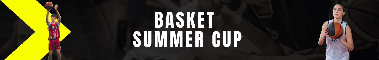 banner basket summer cup con dos jugadores de baloncesto