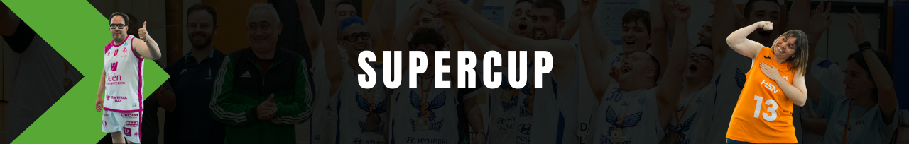 banner supercup con dos jugadores de baloncesto con discapacidad intelectual