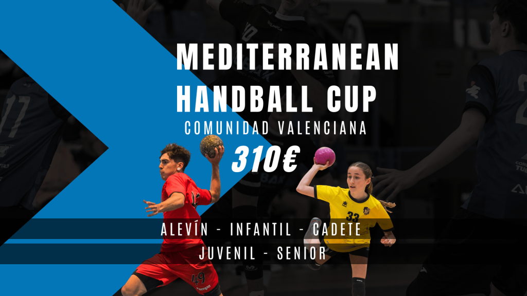 Portada torneo mediterranean handball cup imagen de dos jugadores de balonmano