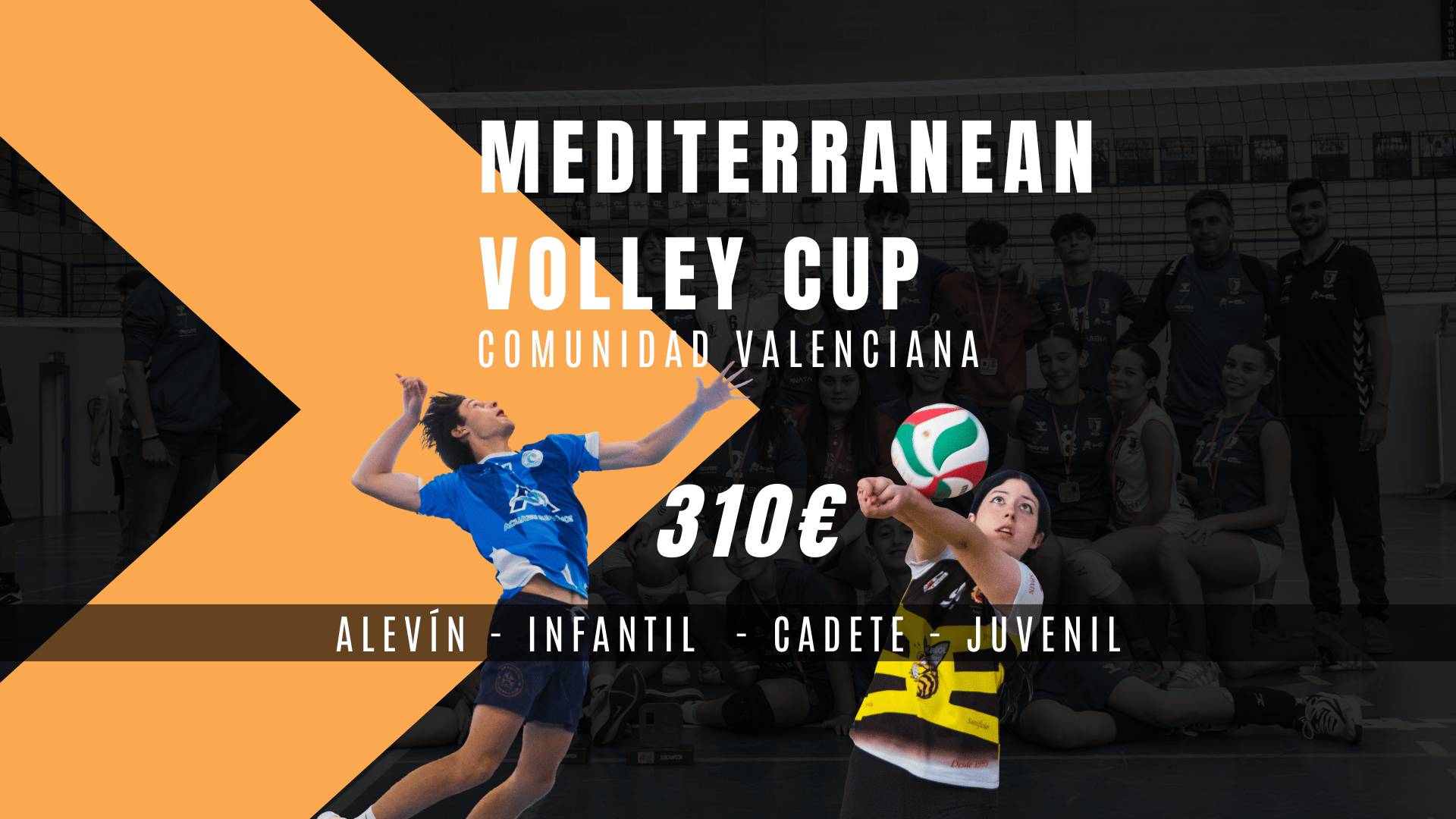 Portada torneo mediterranean voley cup imagen de dos jugadores de volley